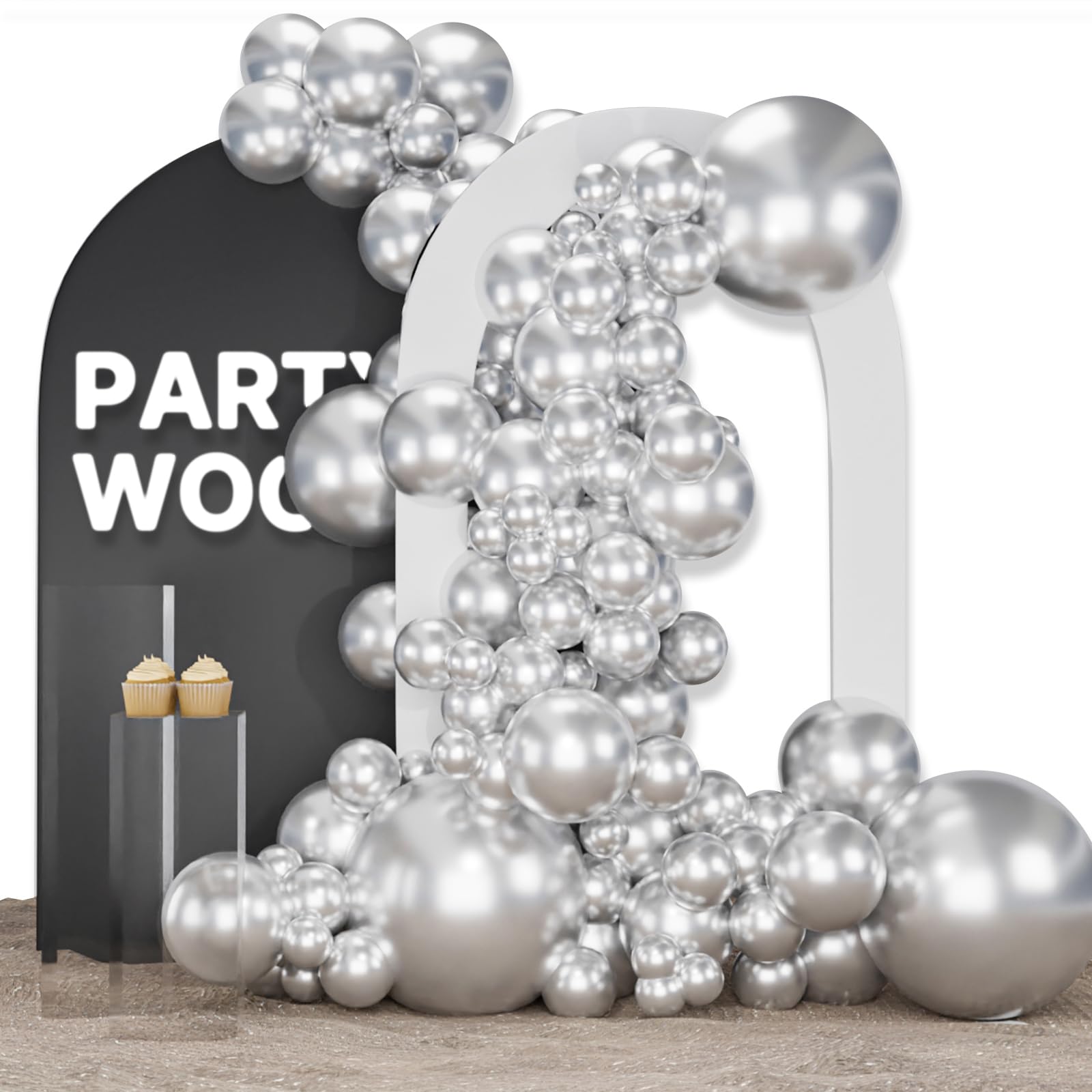 PartyWoo Silver Balloons 123 pcs Different Sizes of 18 12 10 5 Inch Silver Balloon Arch Kit Garland for Birthday Graduation Bachelorette Engagement Bridal Shower Wedding Party Decorations Silver-G102