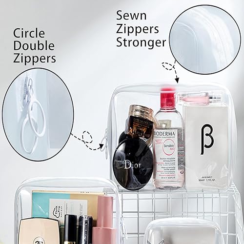 Miniatura 3 de Bolsa de aseo aprobada por la TSA, paquete de 3 bolsas transparentes para artículos de tocador para viaje, bolsa de maquillaje de tamaño cuarto de