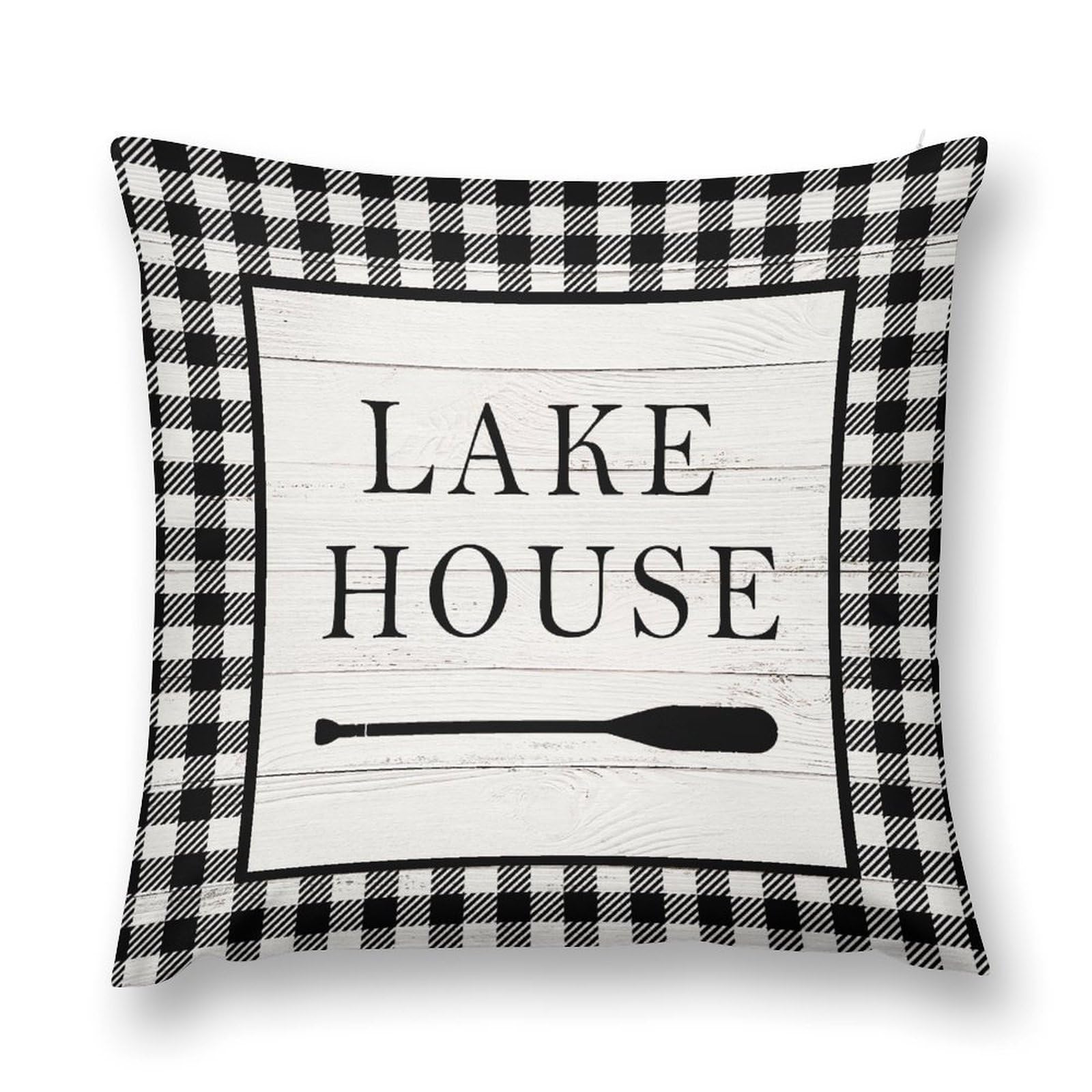moderw Lake House Life Throw Pillow Cover, Paddle Oars Rowing Boating Hunting Couch Pillowcases Retro Rustic Farmhouse Wooden Board Sofa Cushion Case for Home Bed Decor 18x18inch