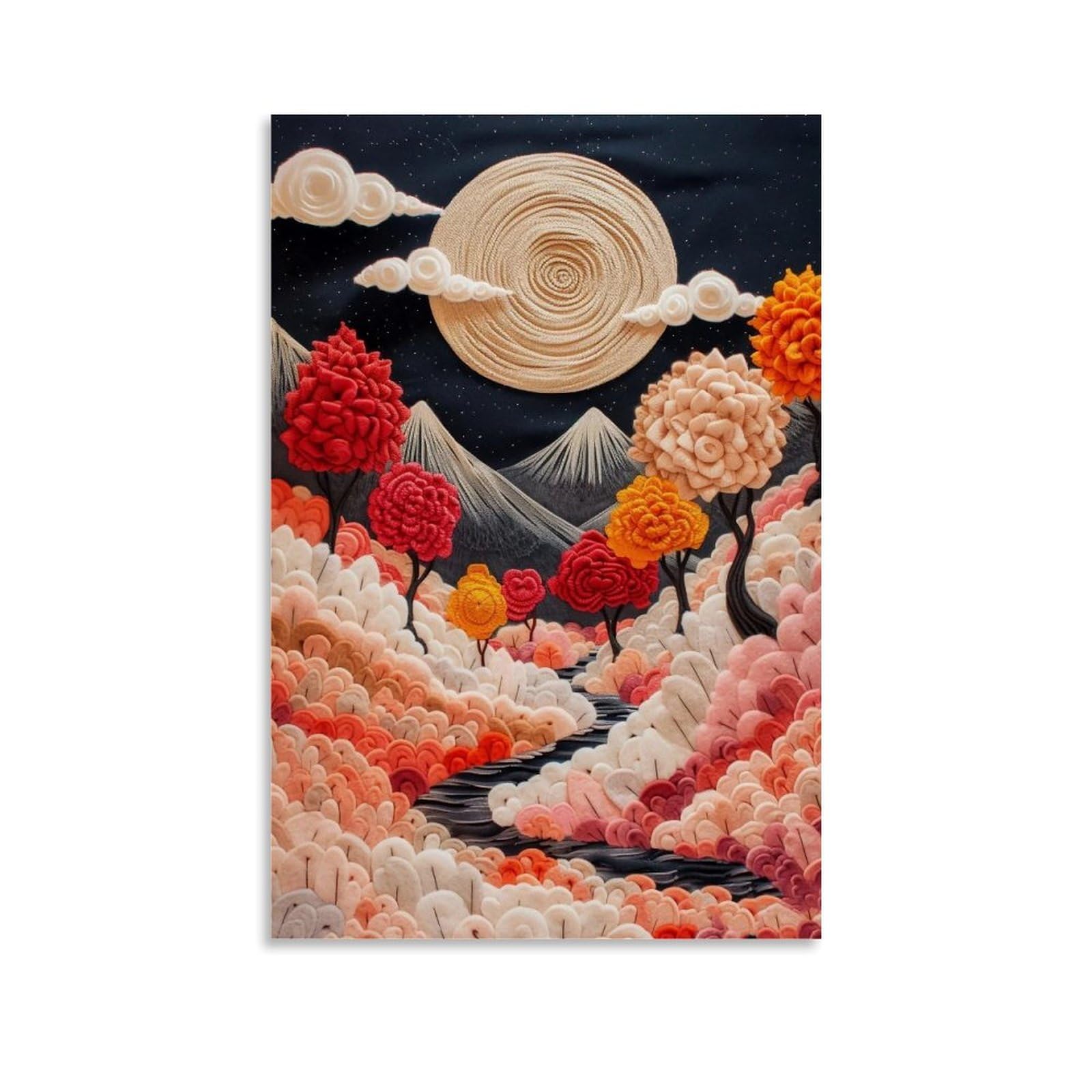 Hueryryhy Unframe-Style 24X36inch Wool Knit Autumn Valley Moon 04 Poster Wall Art Canvas Vintage Aesthetic Painting Decor For Rooms 24X36inch Unframe-Style