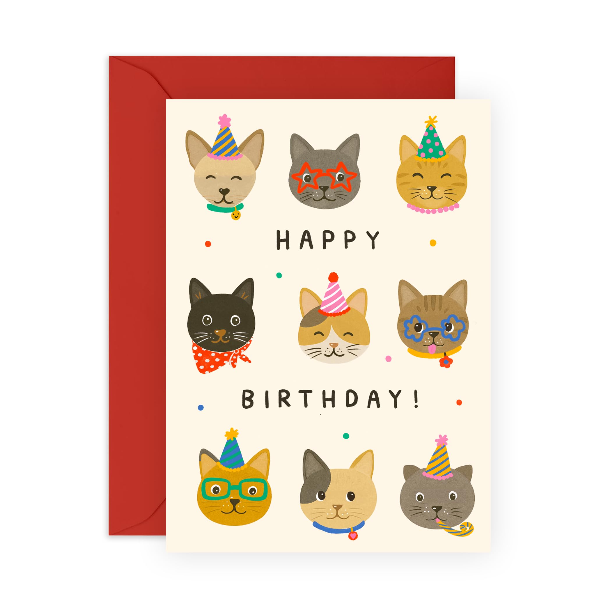 Adorable Birthday Card – Cute Cats in Party Hats – Gifts for Cat Lovers, Pet Owners, Fur Mum Dad, Boyfriend, Girlfriend, Friends, Colleagues, Coworker, Neighbour - Comes with Envelope and Stickers