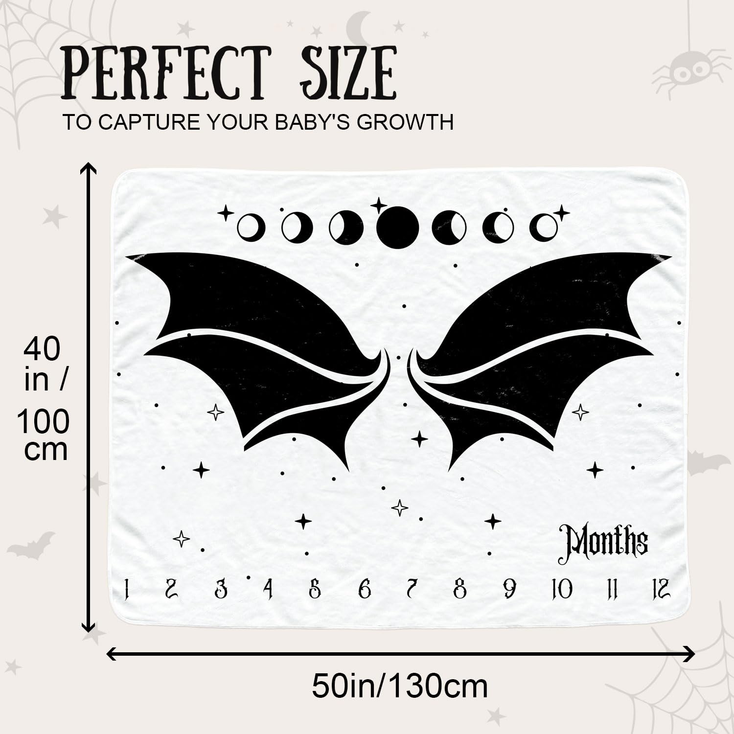 Manta mensual de murciélago gótico para niños, manta gótica del mes del recién nacido, manta de franela suave con fondo de fotografía, regalo de ducha personalizado de Halloween, murciélago gótico