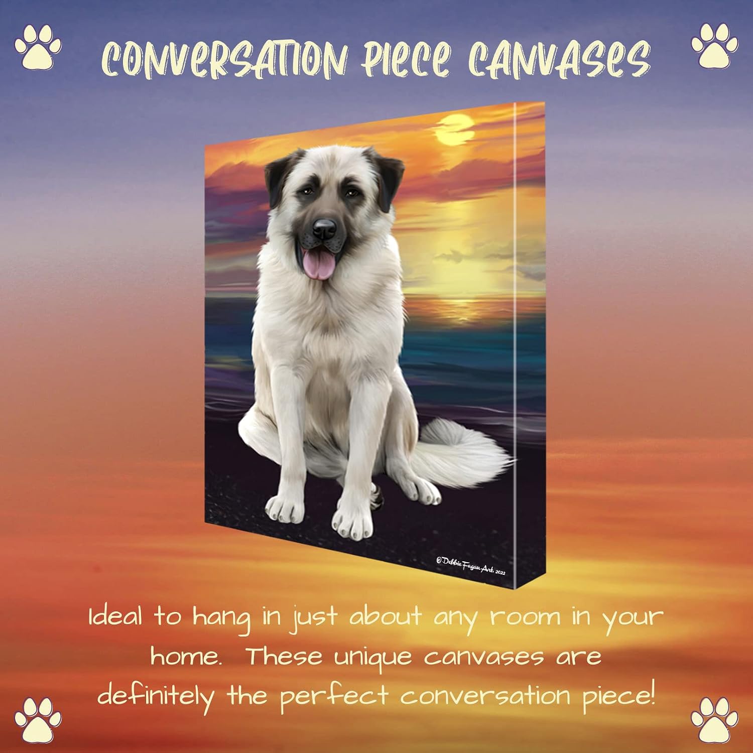 Doggie of the Day Sunset with Anatolian Shepherd Dogs Canvas Wall Art - Premium Quality Ready to Hang Room Decor - Flat Rolled 11" x 14"
