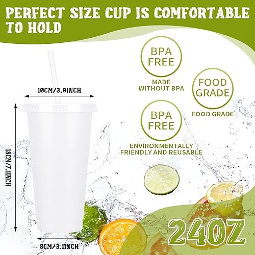 Miniatura 2 de Vaso con popote y tapa, vasos de plástico reutilizables de 24 onzas con tapas y pajillas, botella de agua, vasos de viaje, vasos a granel para