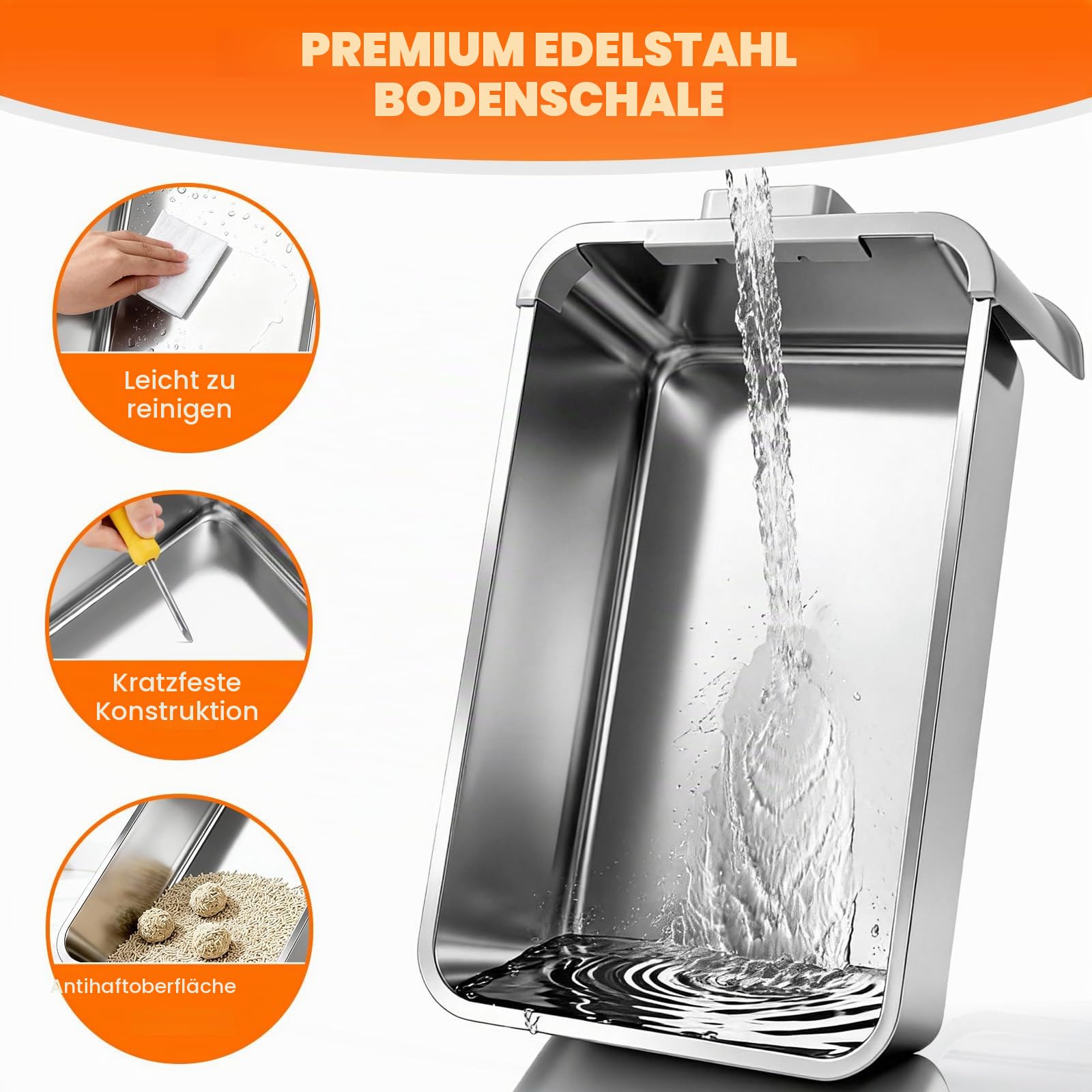 Homegroove Geschlossener Edelstahl-Katzenklo mit Schublade, XL Große Metall-Katzentoilette mit Deckel für Wohnungskatzen, Metall-Abdeckkasten mit Schaufel & Pedal (Hellgrau)