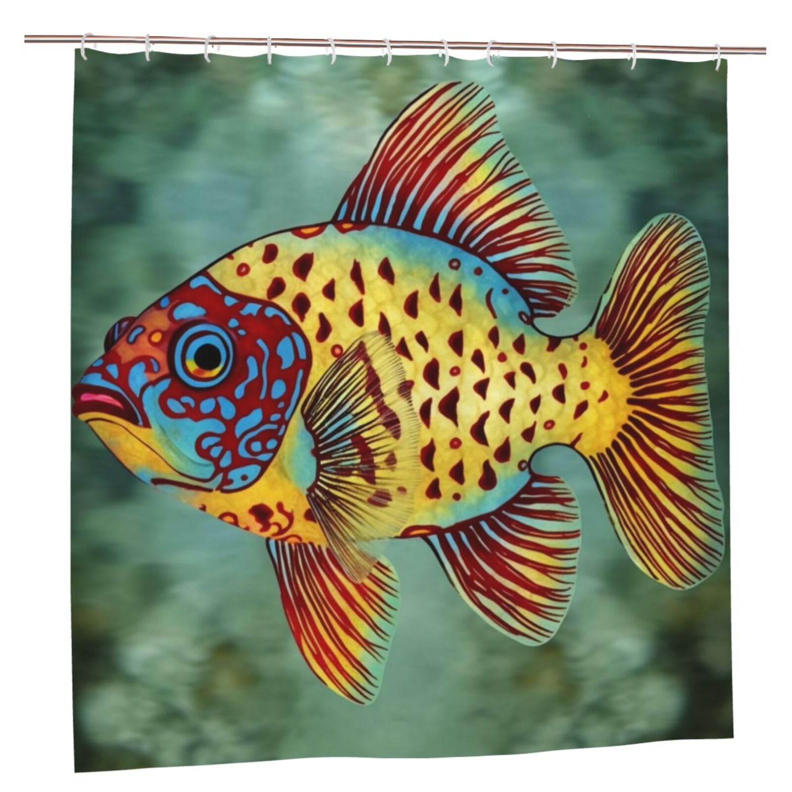 BWWHCCTI Beautiful Fish Printed Shower Curtain With 12 Plastic Hooks Opaque Quick Drying Waterproof Shower Curtains Sets For Bathroom 183x183 CM
