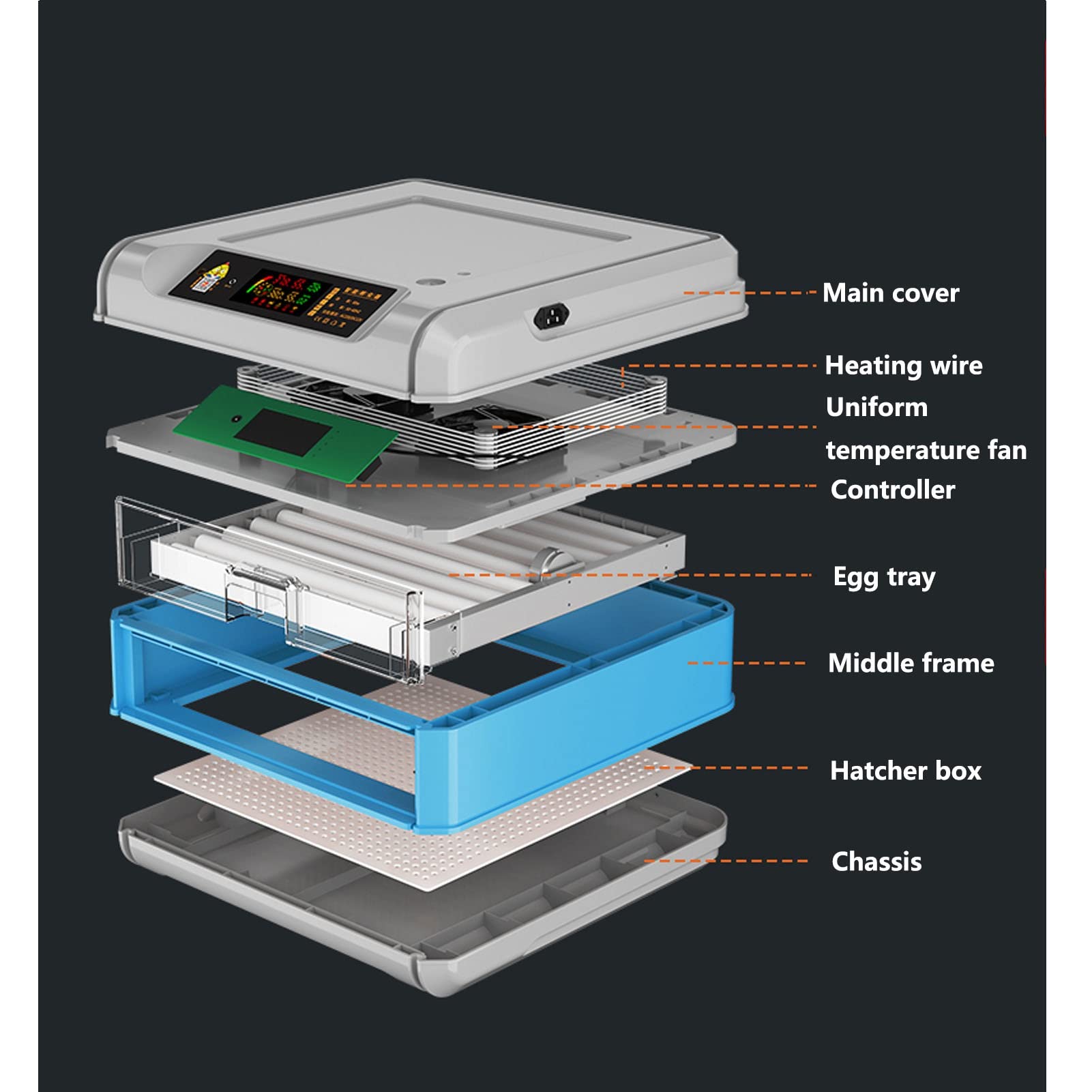 Incubadora digital de huevos para 384 huevos de giro automático, 5 modos de incubación simulan el entorno de incubación original, azul