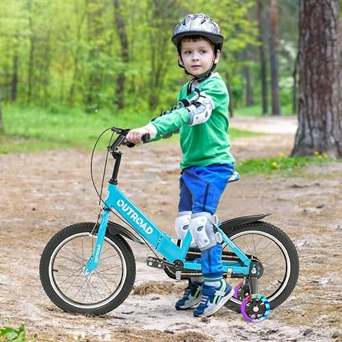 Miniatura 2 de Omelaza Bicicleta plegable de 1416 pulgadas para niños y niños con ruedas de entrenamiento intermitentes y freno de mano, bicicleta para niños y
