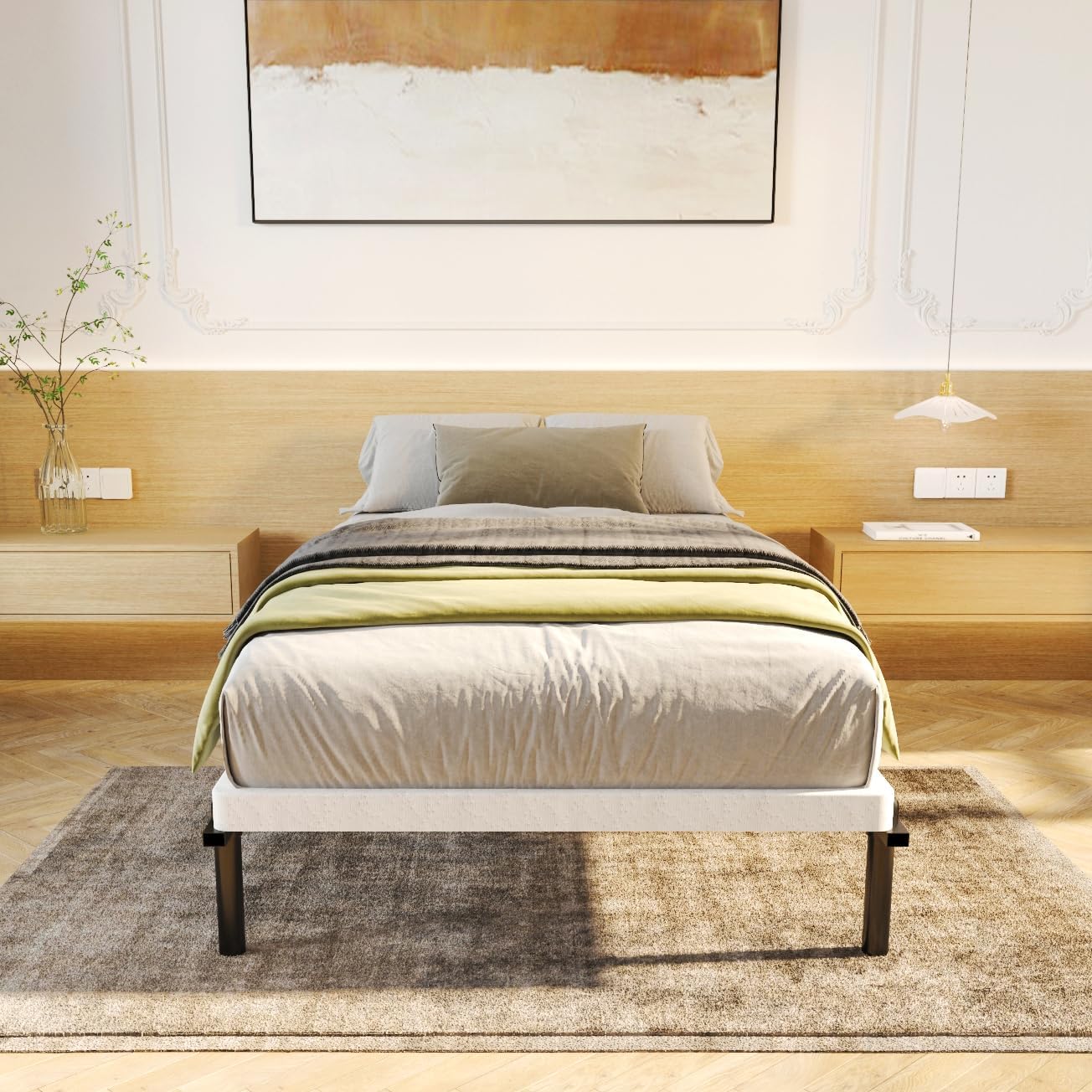 LUMUNANCE Twin XL Box Spring 2 Inch Low Profile Metal Box Spring Twin XL Size Bed Base, Mattress Foundation with Fabric Cover, Easy Assembly