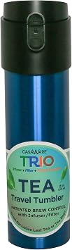 casaWare Trio Tea Infuser - Filter - Travel Tumbler with 2-way Leaf Compartment 16 Ounce Blue