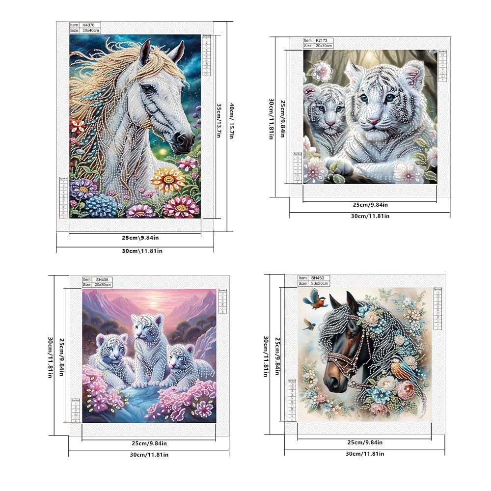 DCIDBEI 4 Pack DIY 5D DIY Diamond Painting Kits Horses Tiger 30 x 30 cm DIY Specially Shaped Diamond Painting Rhinestone Embroidery Cross Stitch Tiger Horses Art Craft Diamond Painting Pictures - Image 2