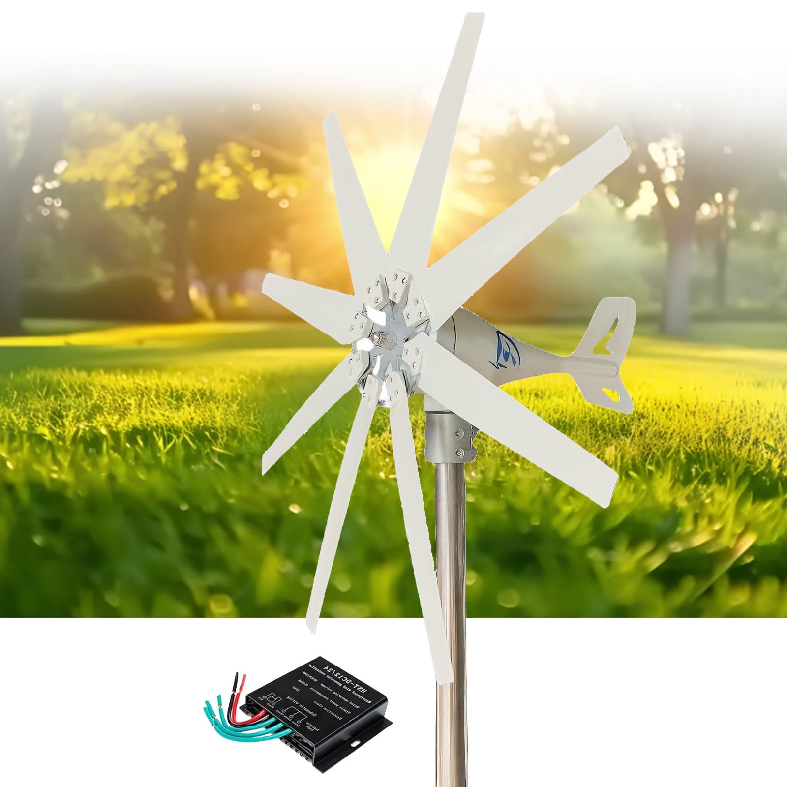 Aerogenerador Doméstico De 18000 W, Kit Generador De Aerogenerador De 12 V/24 V/48 V, 8 Aspas con Controlador De Viento, para Barcos, Terrazas Y Cabañas (24 V con Controlador).
