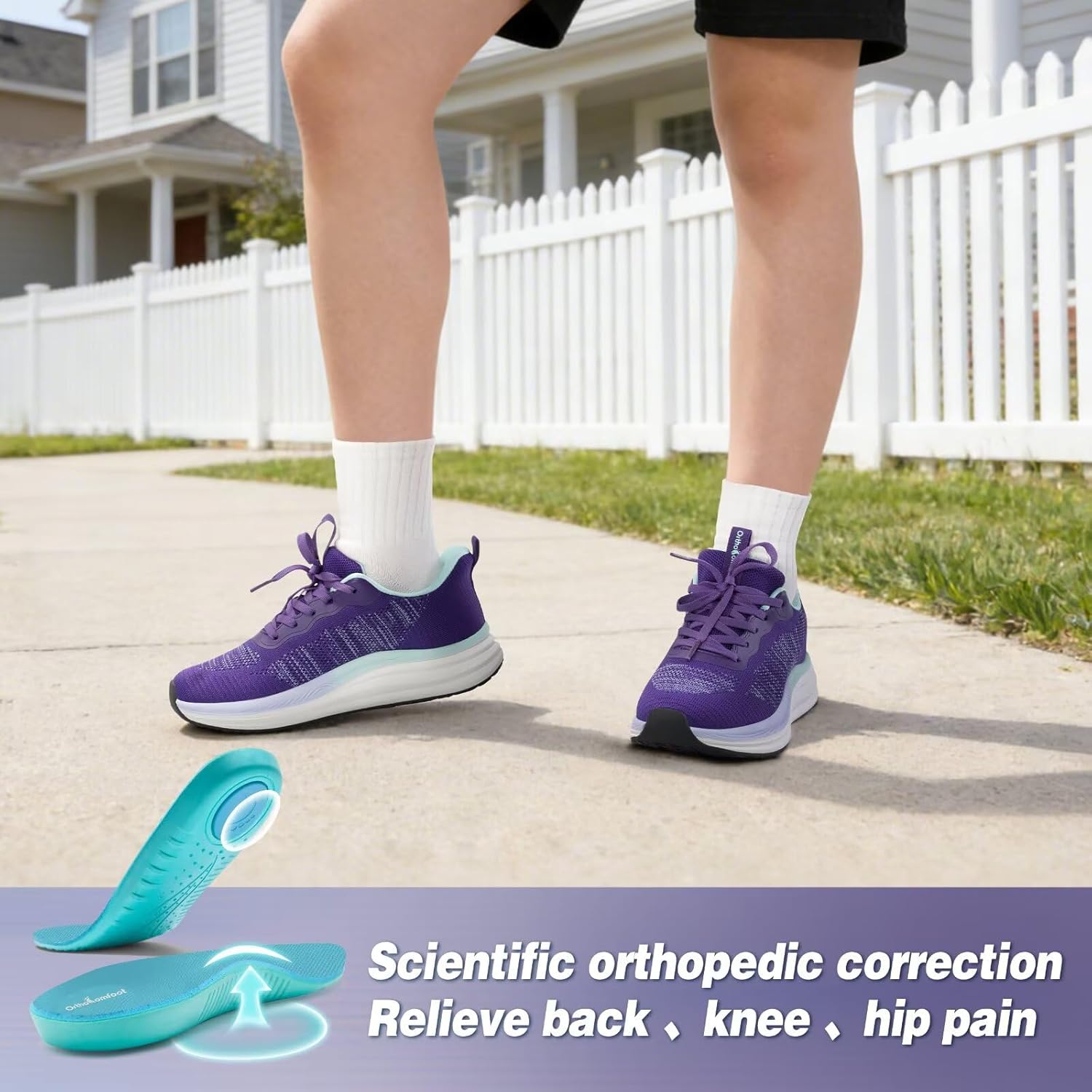 Women's Orthopedic Road Running Shoes: Comfortable Arch Support Plantar Fasciitis Orthotic Sports Sneakers, Supportive Casual Outdoor Work Tennis Walking Shoes for Foot Heel and Pain Relief