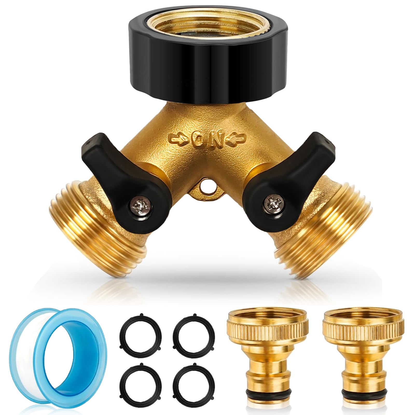 Raccordo A Y Per Acqua 3/4" In Ottone | Doppia Uscita Con Rubinetti | Per Lavatrice E Giardino - 2