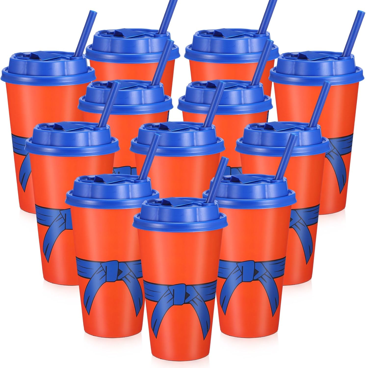 Dragon Anime Birthday Party Decoration Includes 12 Pcs 16oz Dragon Anime Party Favors Cups with Lids and Straws, Orange and Blue Plastic Cups for Birthday Party Supplies