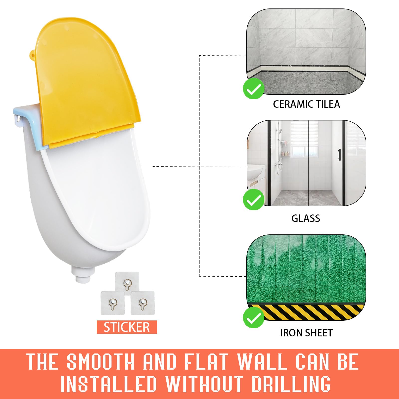 Orinal para niños pequeños montado en la pared con tapa, orinal para el baño, orinal de entrenamiento para niños, orinal sin agua para hombres, orinales de plástico, desviador de orina de orina de