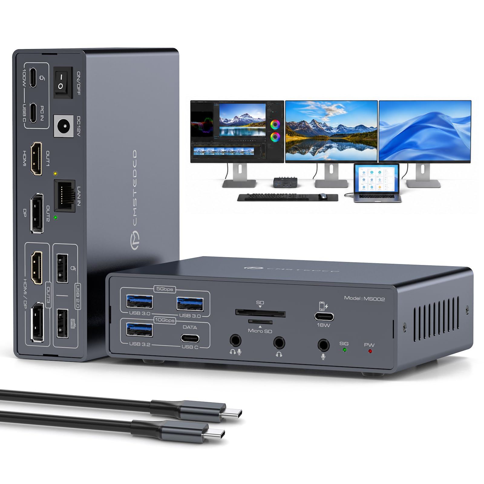 USB C Docking Station 3 Monitore mit DisplayLink, Triple 4K@60Hz Dockingstation für MacBook Pro/Air M5 M4 M3 M2 M1 & Windows Laptop, 19-in-1 USB-C Dock mit 2 HDMI 2 DisplayPort, 100W PD, USB 3.2