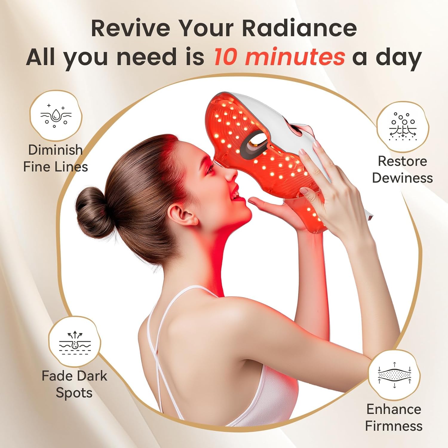 Red Light Therapy Mask for Face & Neck, LED Face Light Therapy,USB C Rechargeable,Infrared Mask for Home Working Travel Yoga (Blush) image 6