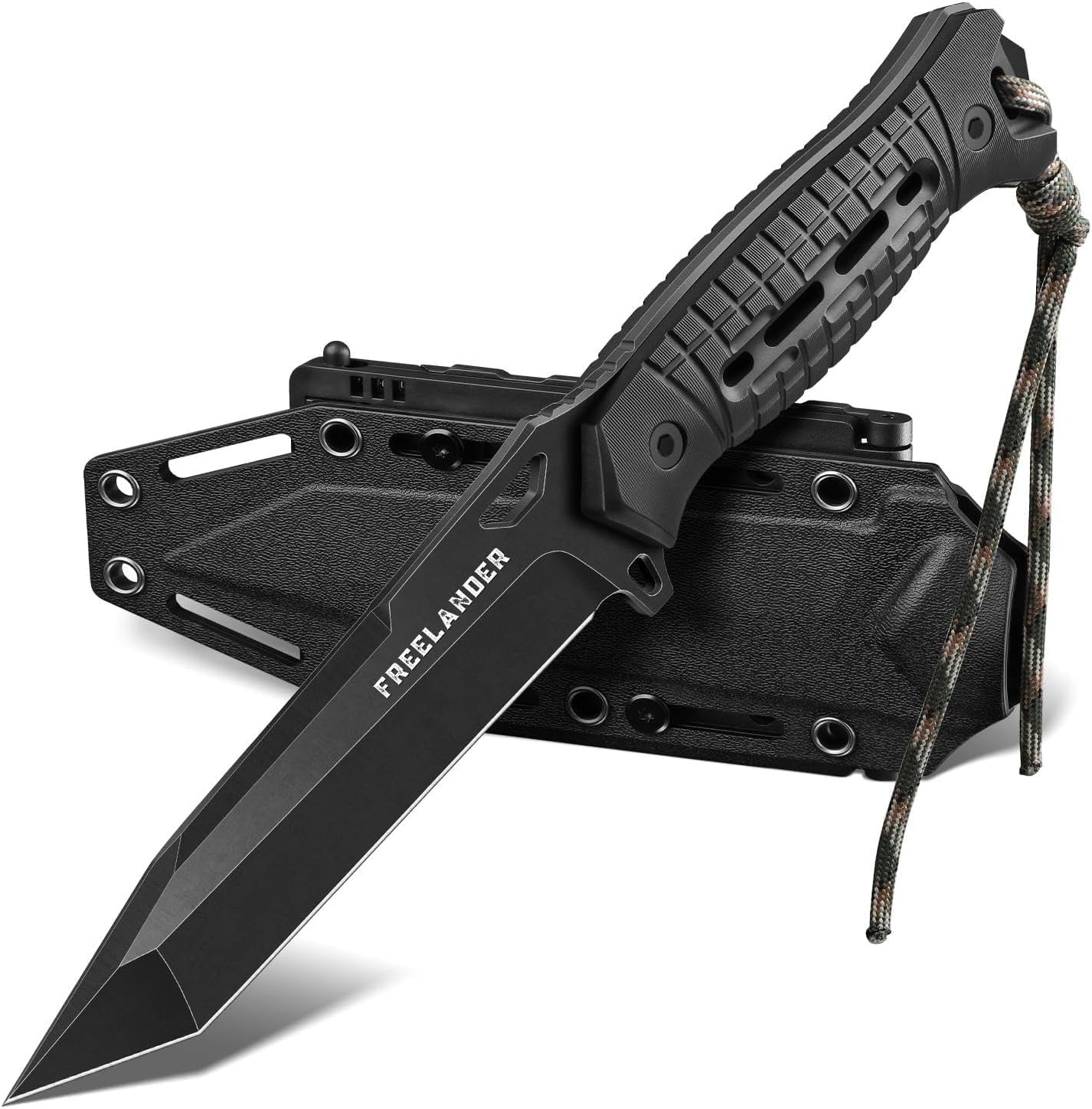 Freelander Tanto Fixed Blade Knife - Full Tang Camping Knife with Sheath, Survival Knives with Ergonomic Handle for Bushcraft & Outdoor Adventures, Gifts for Men