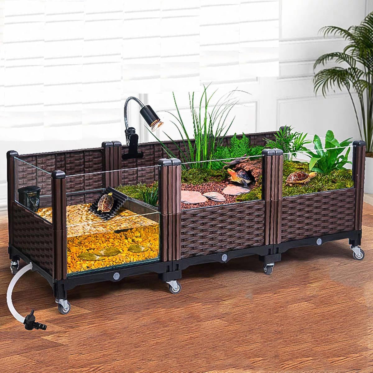 Tortoise Shallow Water Turtle Habitat, Home Turtle Breeding Box, Plant Planting Ecological Breeding Box, Drainage & Wheels – 47.2” Tortoise Habitat for Turtles, Lizards, Snakes & More