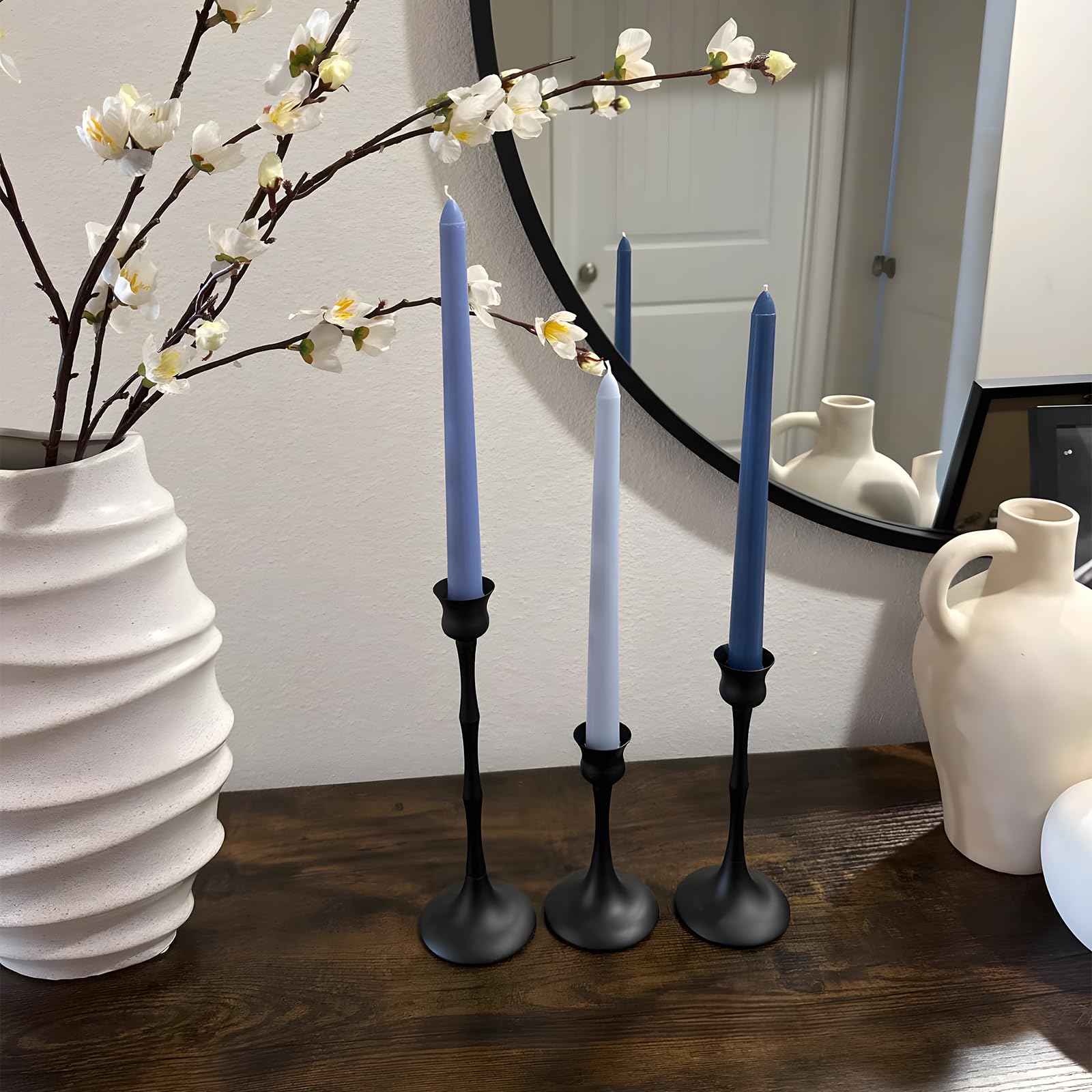 Vintage Metal Candlestick Holders, Set of 3 Black Candle Holders for Candlesticks Antique Taper Candle Stand Candle Sticks Holder for Housewarming Wedding Mantelpiece Table Centerpiece Decor