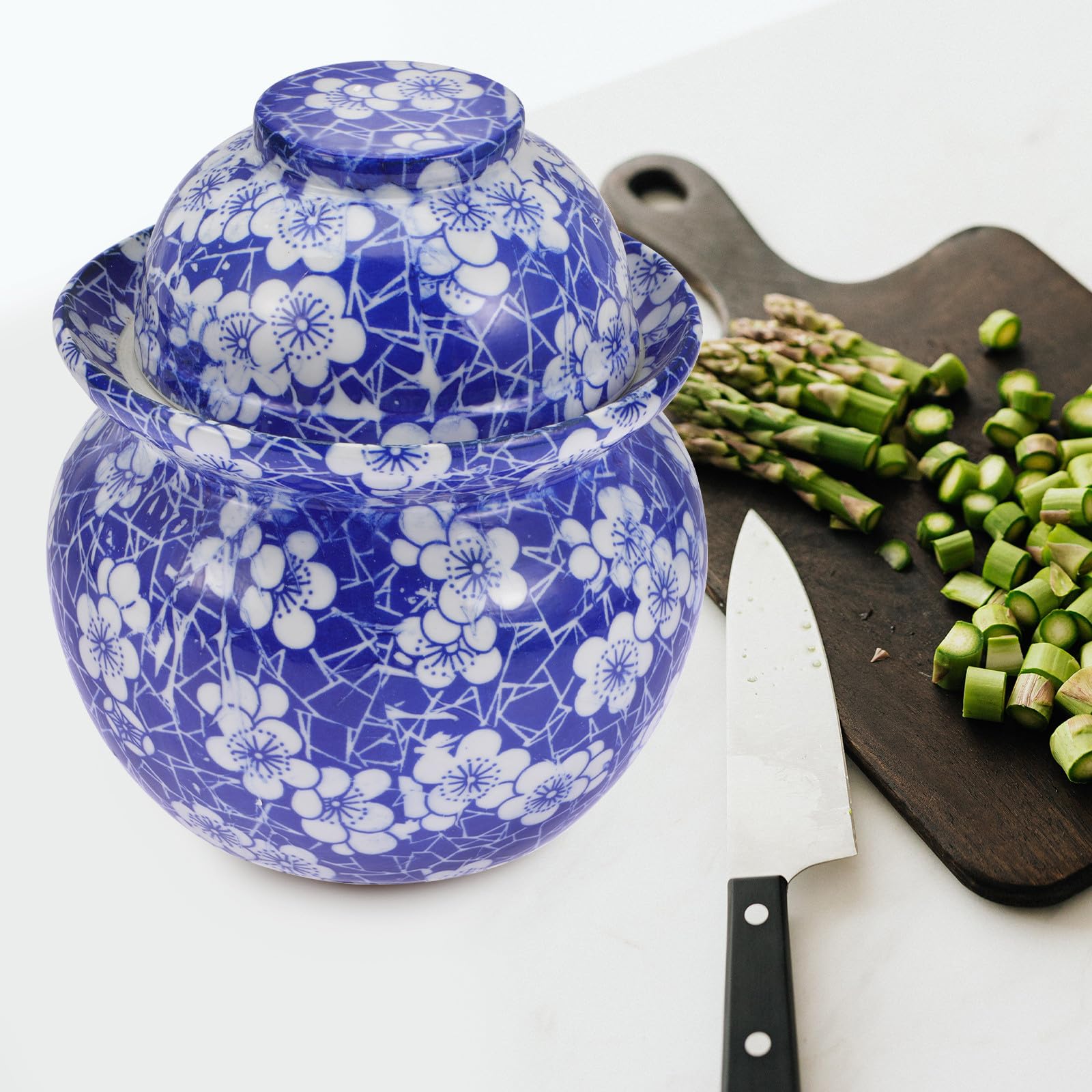 TOYANDONA Tarro de Cerámica Tapa Hermética Rebabas para Almacenar Pepinillos Cocina, Recipiente de Gran Capacidad para Conservar Alimentos Frescos