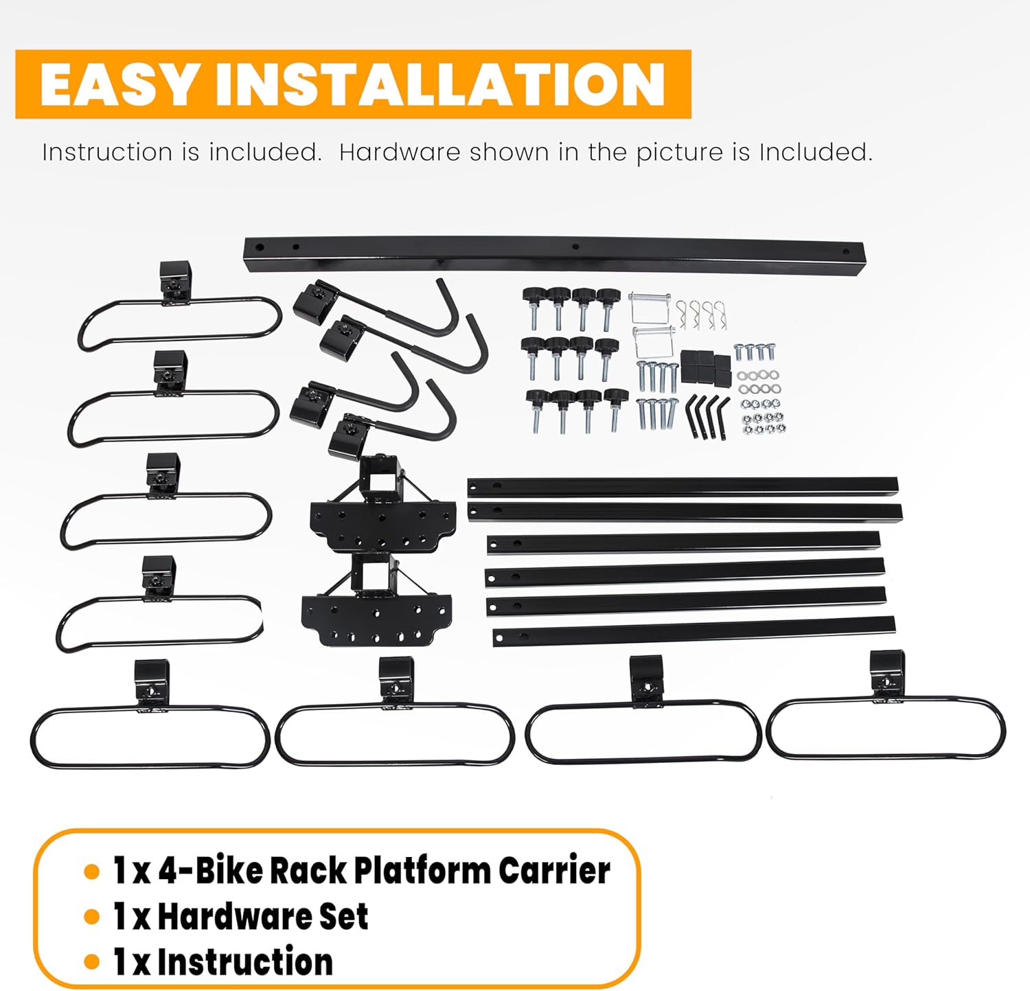 ECOTRIC Rack Hitch Mounted 4 Bikes Platform Style Foldable Bicycles Carrier for Cars Trucks SUV with 2" Hitch Receiver, 4 Bikes X 50 lbs (200 lbs Total) Load Capacity Alloy Steel Black