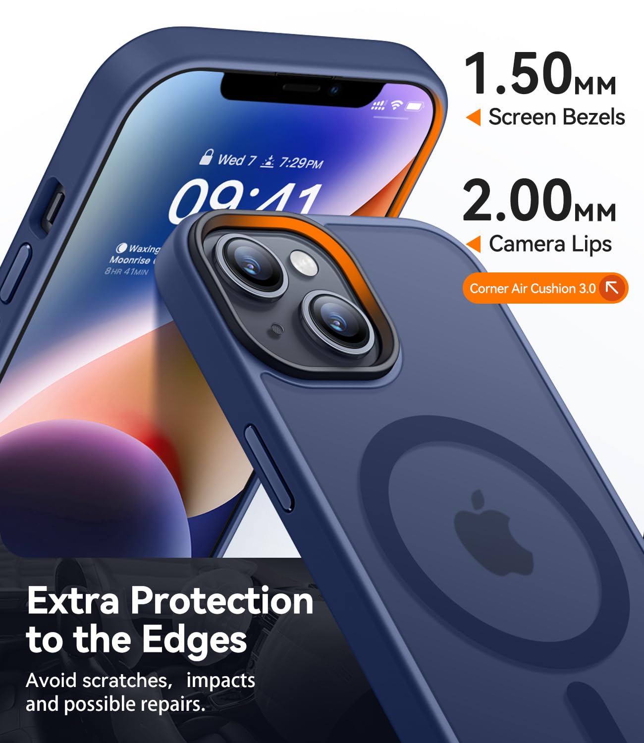 CANSHN Cover Magnetica Opaca per iPhone 13/14, [Compatibile con MagSafe] Custodia Traslucida Opaca Protettiva Sottile Antiurto 6,1 Pollici - Blu Scuro