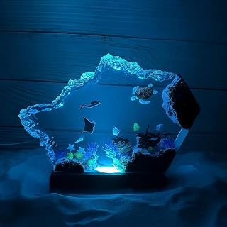Handmade Epoxy Resin Wood Ocean Scuba Diver Night Light Lamp - Multicolor LED Wave Aquatic Decor Gift for Men Dad (Size S)