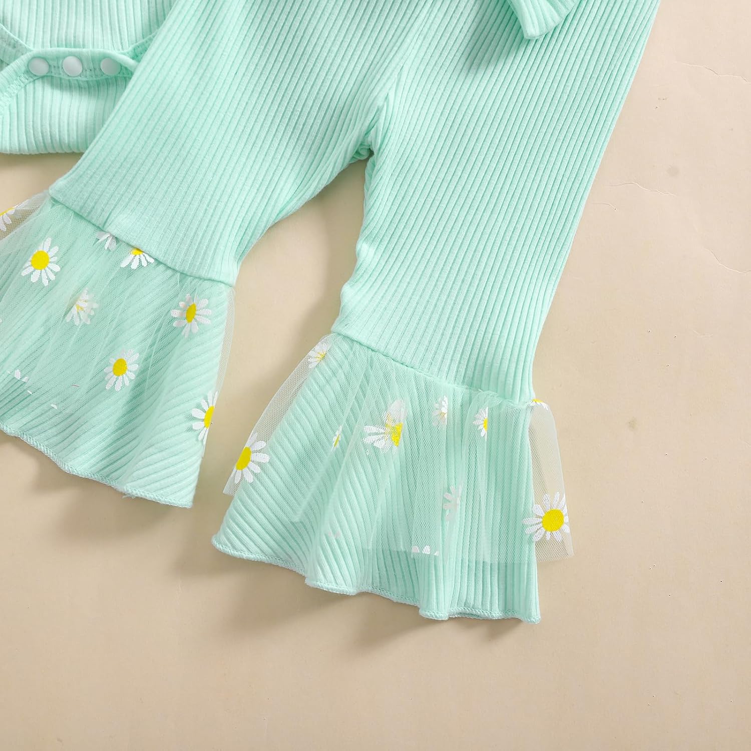 Newborn 3 6 12 18 Months Baby Girl Spring Fall Clothes Ribbed Bodysuit Onesie Romper Flare Pants Floral Daisy Outfit - Image 7