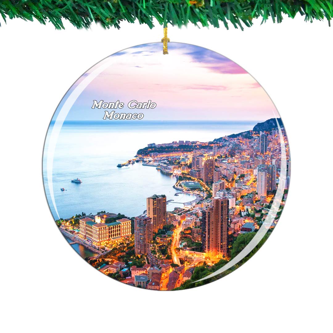 Weekino Monte Carlo Harbor Monaco Christmas Ornament City Travel Souvenir Collection Double Sided Porcelain 2.85 Inch Hanging Tree Decoration