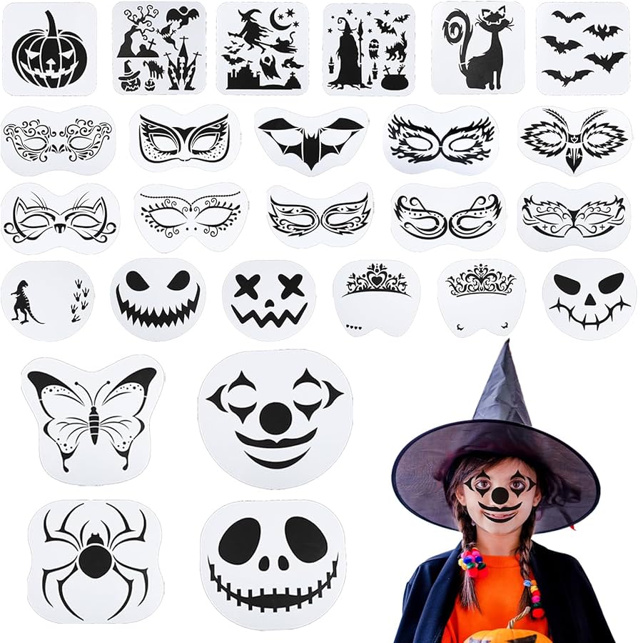 Amazon.com: 26pcs Halloween Face Stencils, Face Paint Stencils Kit Reusable Halloween Stencils for Painting Large Face Paint Stencils for Halloween Holiday Makeup Tattoo : Arts, Crafts & Sewing