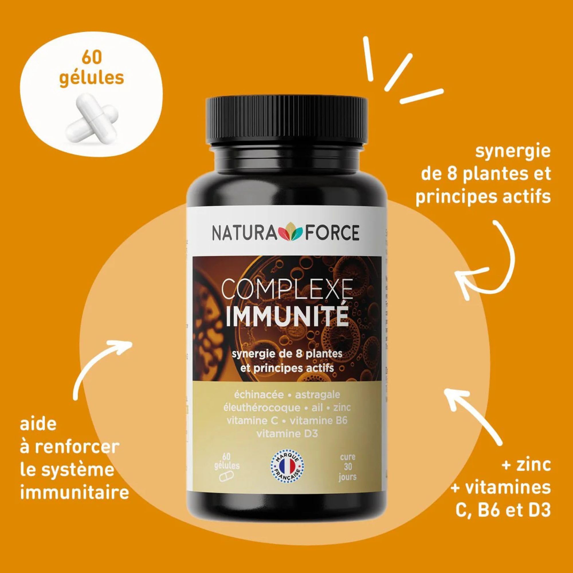 Complexe Immunité - Synergie de plantes adaptogènes_Défenses naturelles de l'organisme_Augmente les niveaux d'énergie et aide à réduire la fatigue_Boîte de 60 capsules, paquet de 1