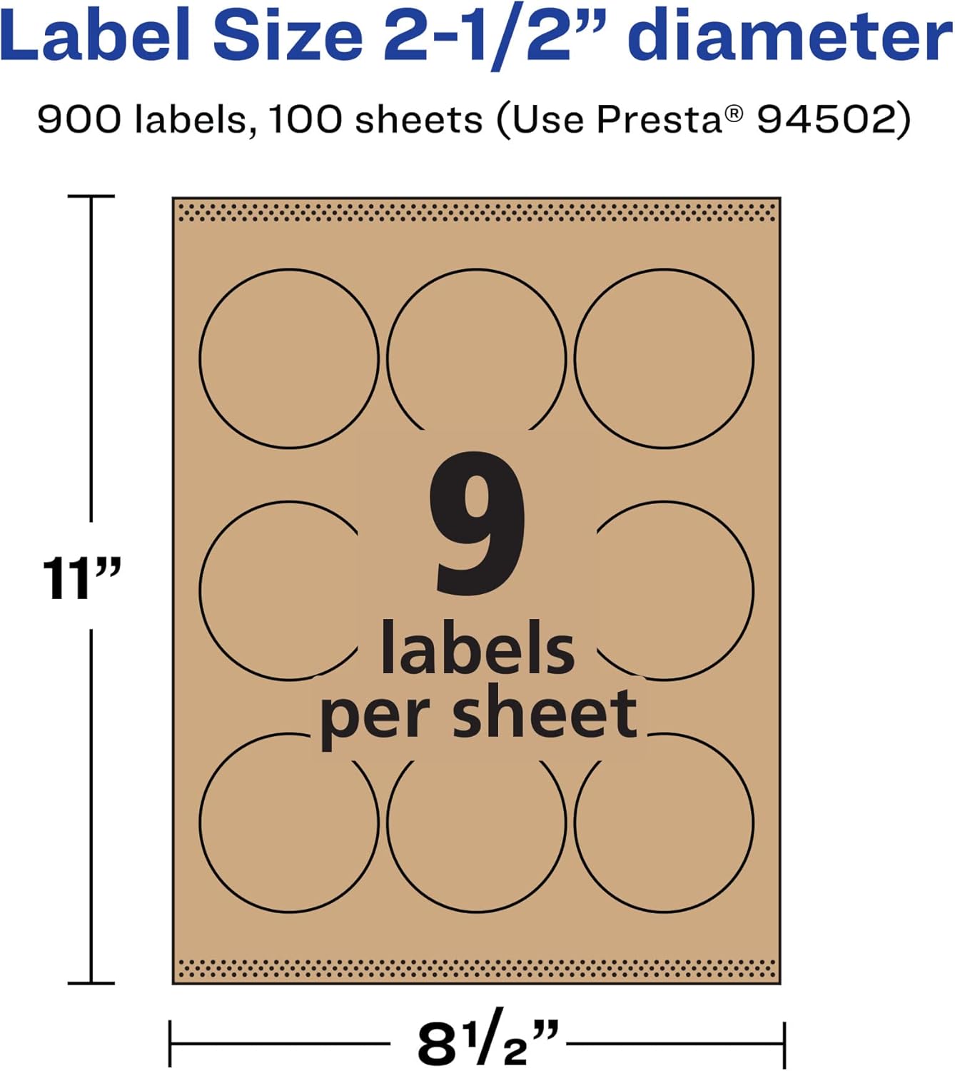 Avery Kraft Brown Round Labels, Sure Feed Technology, 2.5" Diameter, 900 Kraft Brown Labels, Print-To-The-Edge, Laser/Inkjet Printable