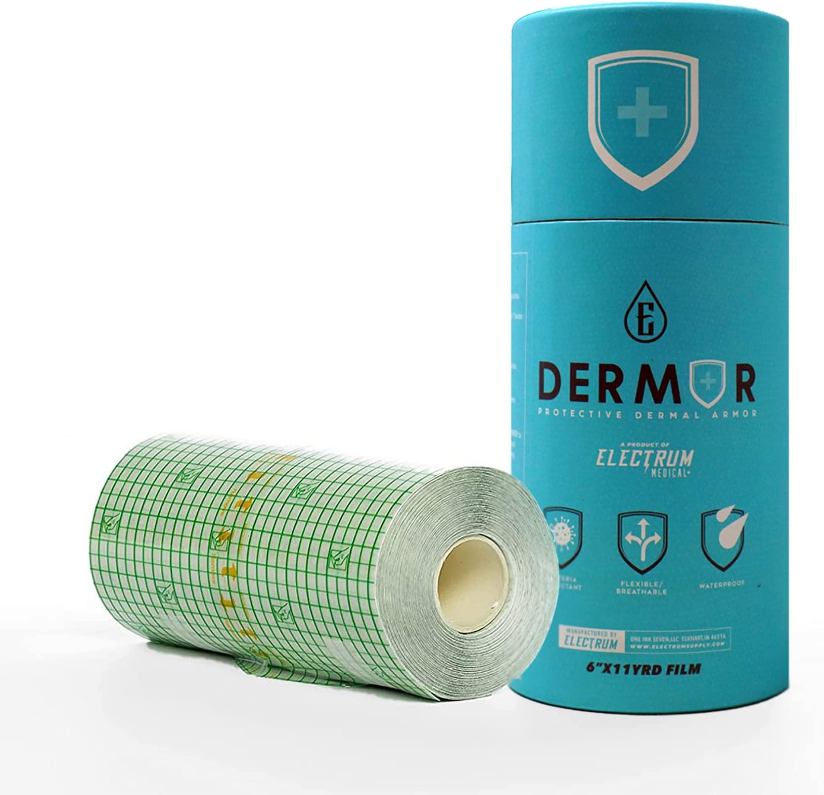 DERMOR Protective Dermal Armor Tattoo Aftercare Bandage Roll - Waterproof Transparent Film Latex Free Adhesive Bandage / 6 x11 YD, Up to 100 Applications,DERMOR6X11