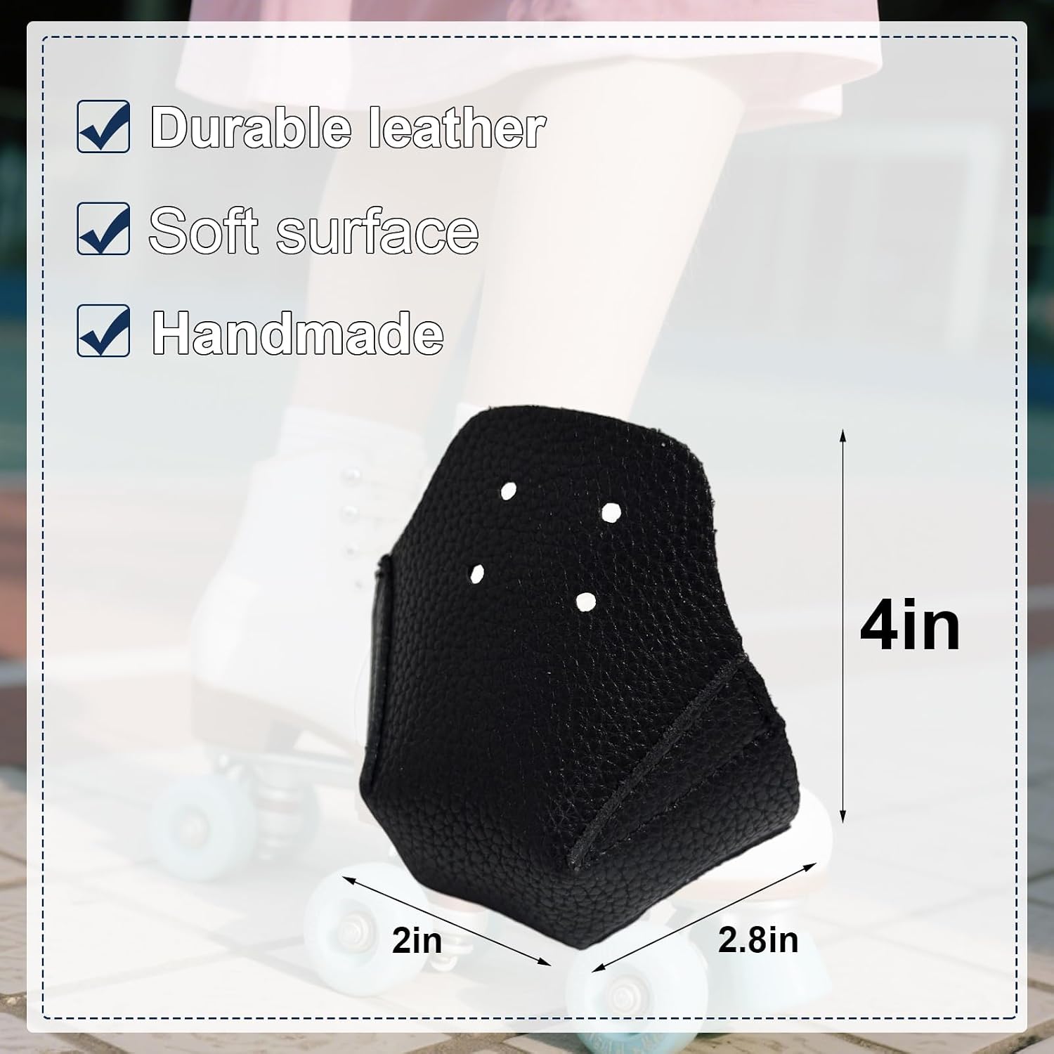 Roller Skate Derby Speed 1 Black Toe Cap Guard Protectors | Pair Real Cowhide Artificial Leather Roller Skate Protectors for Quad Roller Skate