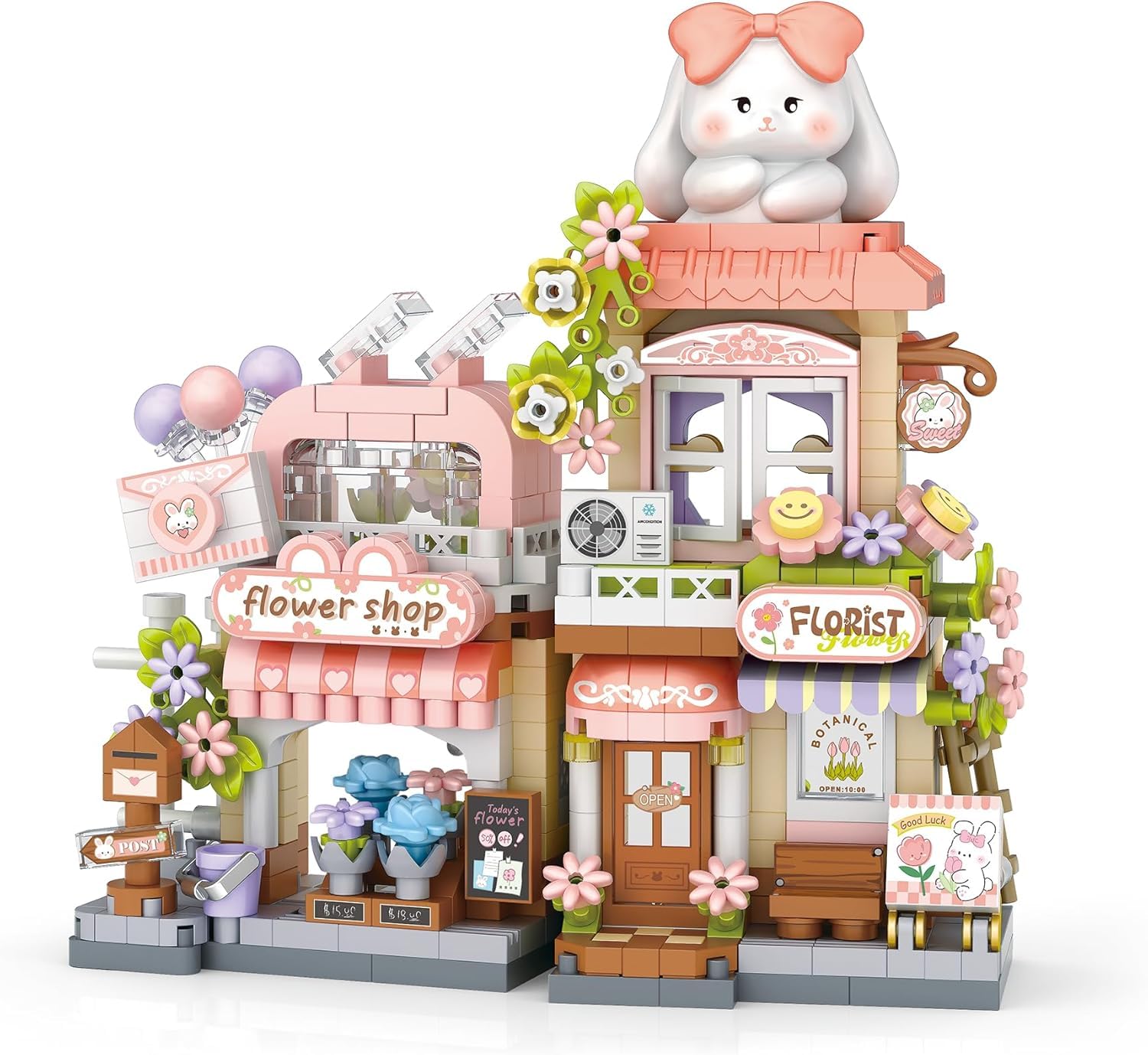 Kawaii Bunny Bloom Flower Shop Mini Building Blocks Set, 600+ PCS Cute City Street View Architecture Model Kit for Ages 14+ | Collectible Home Décor Toy with 1 Year Manufacturing Warranty-image-21