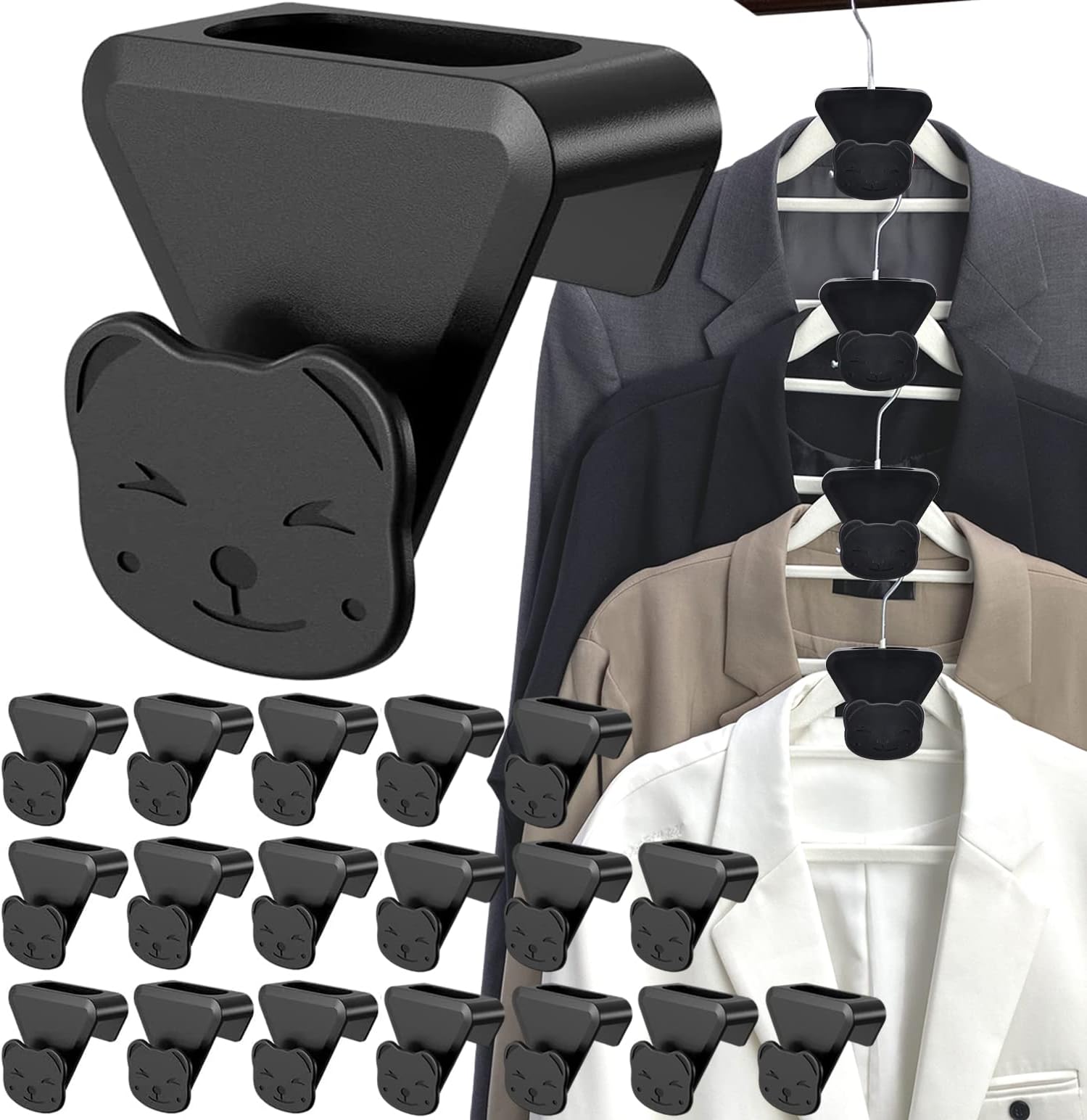 Space Saving Hanger Hooks, Clothes Hanger Connector Hooks to Create Up to 5X More Closet Space, AS SEEN ON TV, 18 Pcs Premium Heavy Duty Cascading Hanger Hooks for Organizer Closet, Fits All Hangers