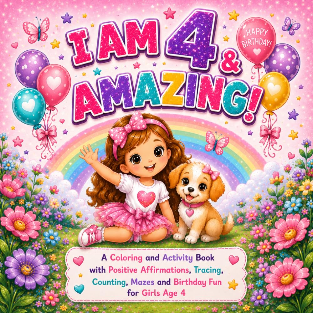 I am 4 & Amazing!: A Coloring and Activity Book with Positive Affirmations, Tracing, Counting, Mazes and Birthday Fun for Girls Age 4