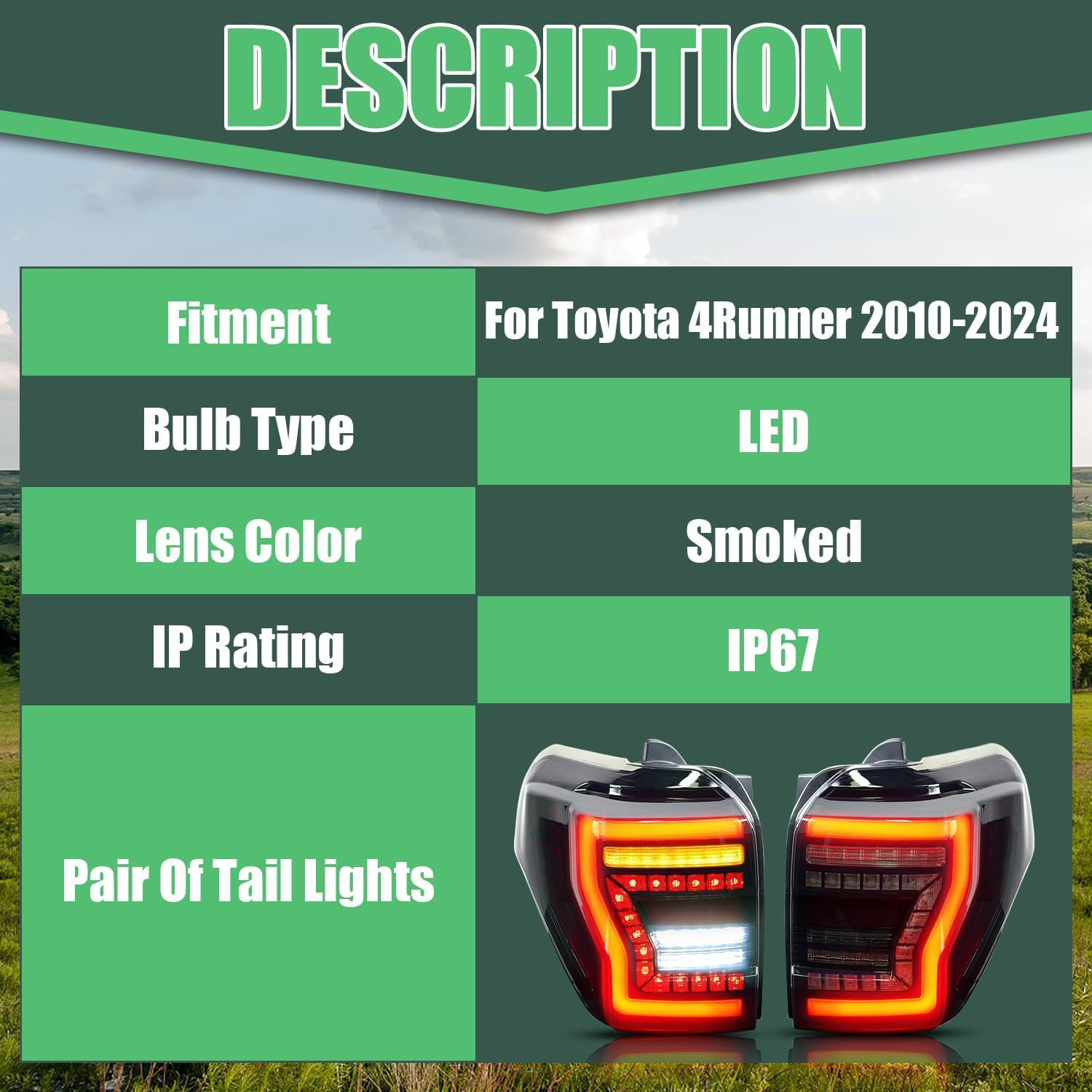 letsdate LED Tail Lights for Toyota 4Runner 2010-2024 TRD/Off-Road/SR5/Sport/Nightshade, Taillights Assembly for 4Runner 5th Gen with Sequential Turn Signal, Plug & Play (1 Pair)