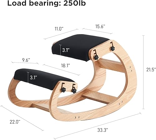 Miniatura 16 de Silla ergonómica, mecedora ajustable para oficina en casa, silla de oficina de madera para aliviar el dolor de espalda, gris