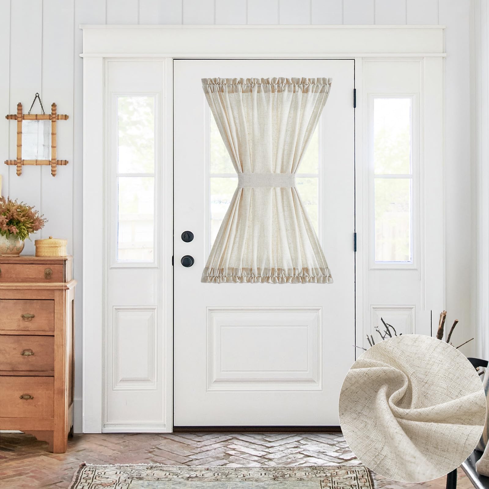 jinchan Solid Linen French Door Curtain