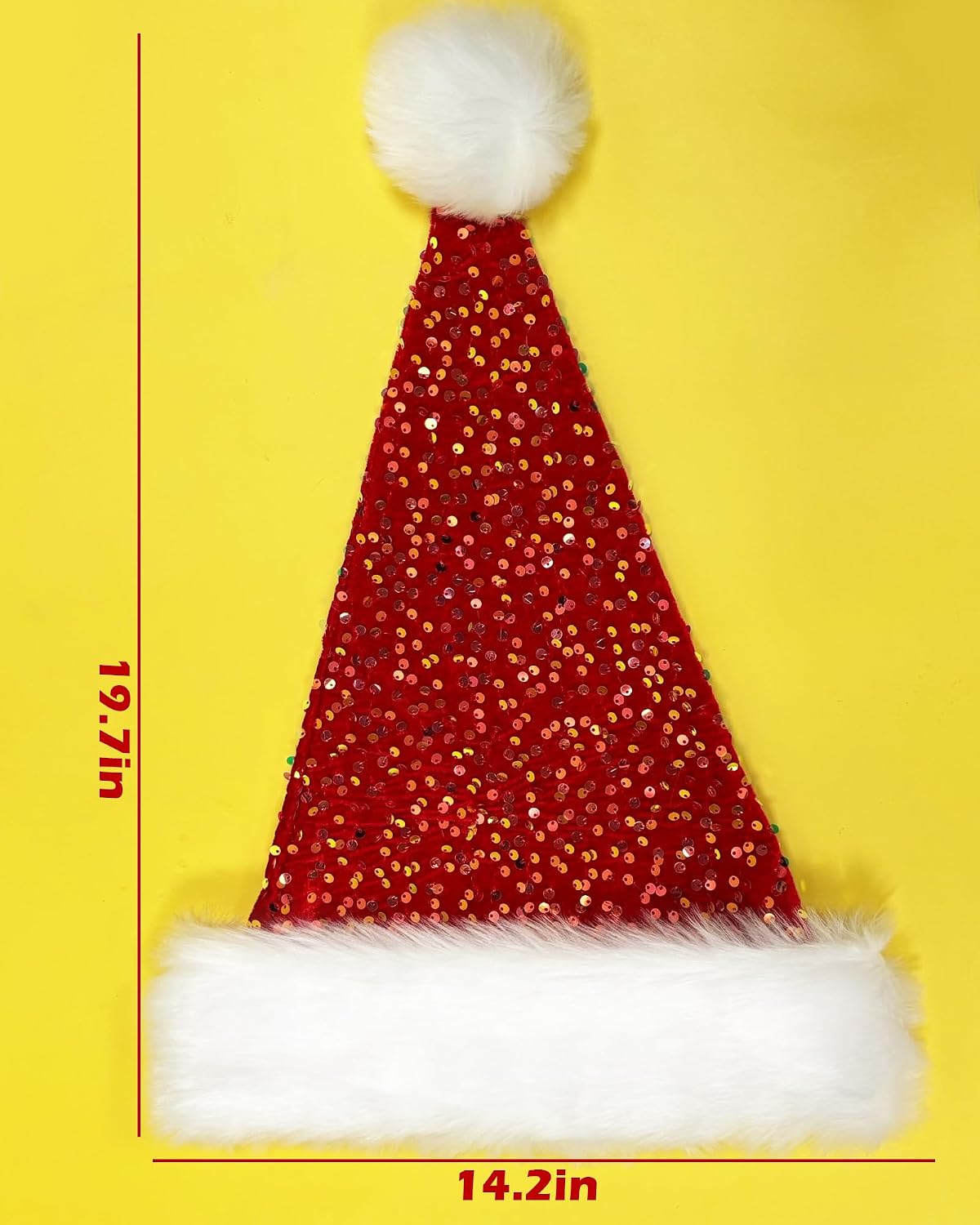 Red Sequin Santa Hat Sparkly Glitter Christmas Santa Hat Bling Glittery Cap for Adults New Year Xmas Festival Party