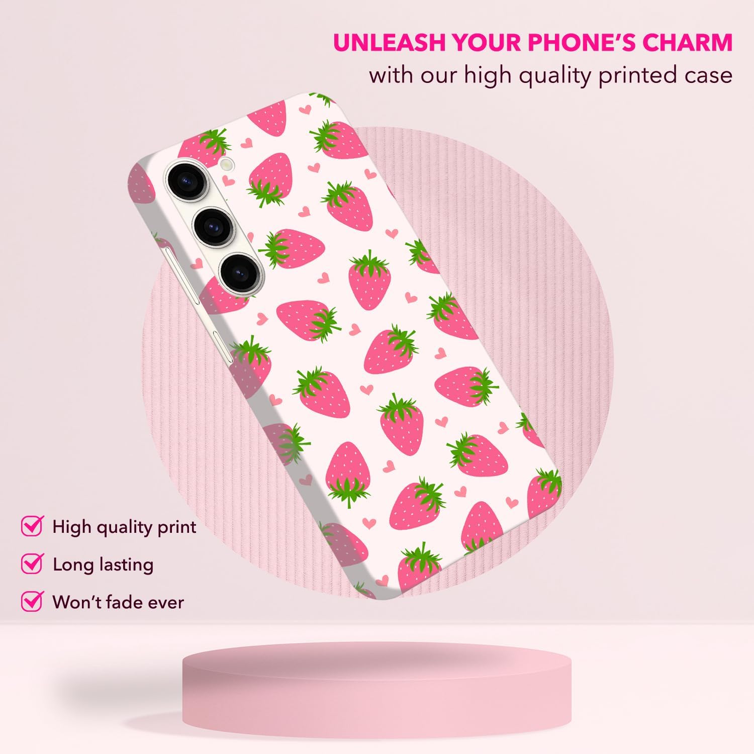 Back Case for Samsung Galaxy S24 5G, Samsung S24 Case with Stylish Strawberry Pink Pattern Design Printed Cute, Sleek Durable Hardshell Protective Case/Cover for Samsung S24 5G - Image 5