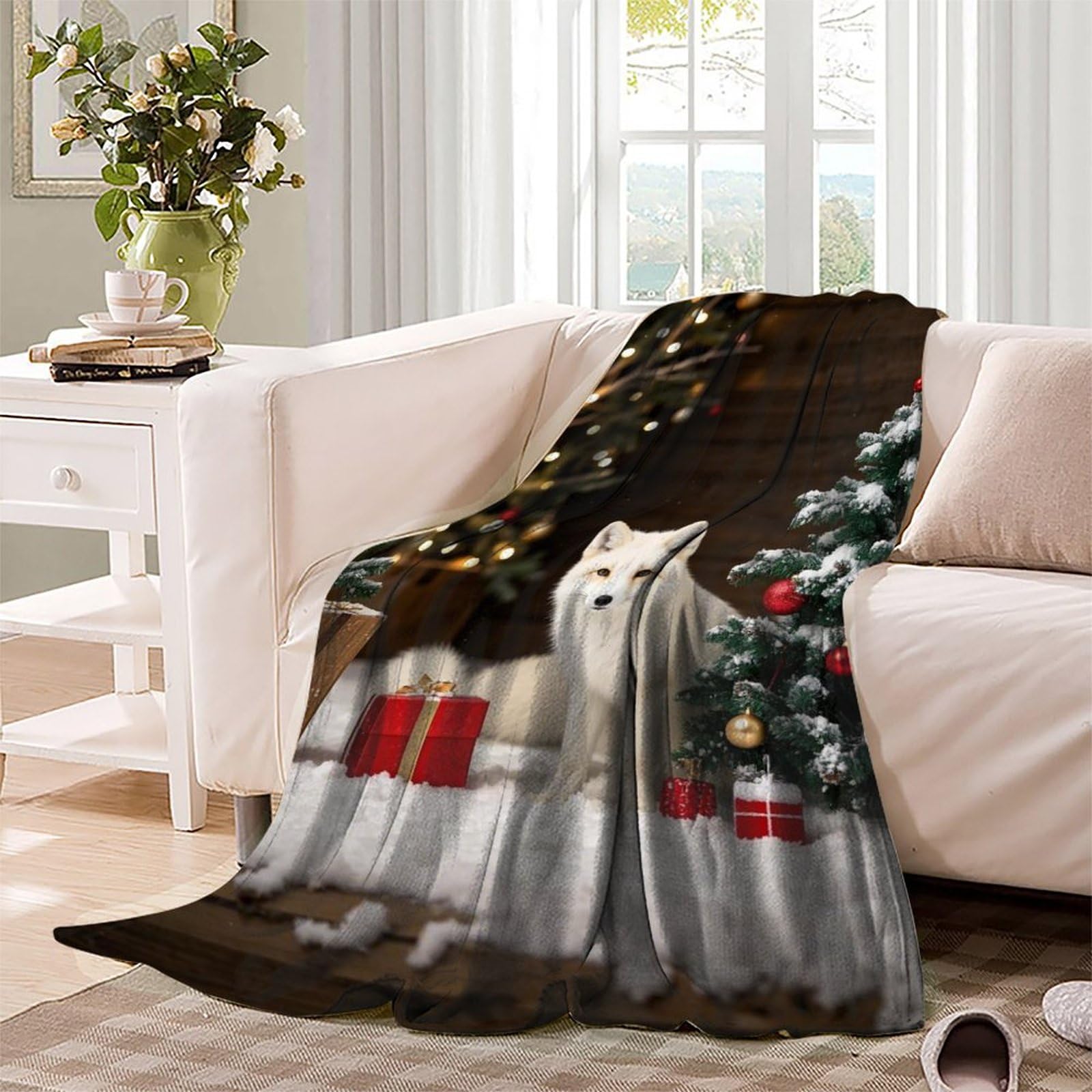 Coperta natalizia con stampa 3D Fox & Snow per adulti, super morbida, con accogliente flanella anti-pelucchi, per adulti e bambini, 150 x 200 cm