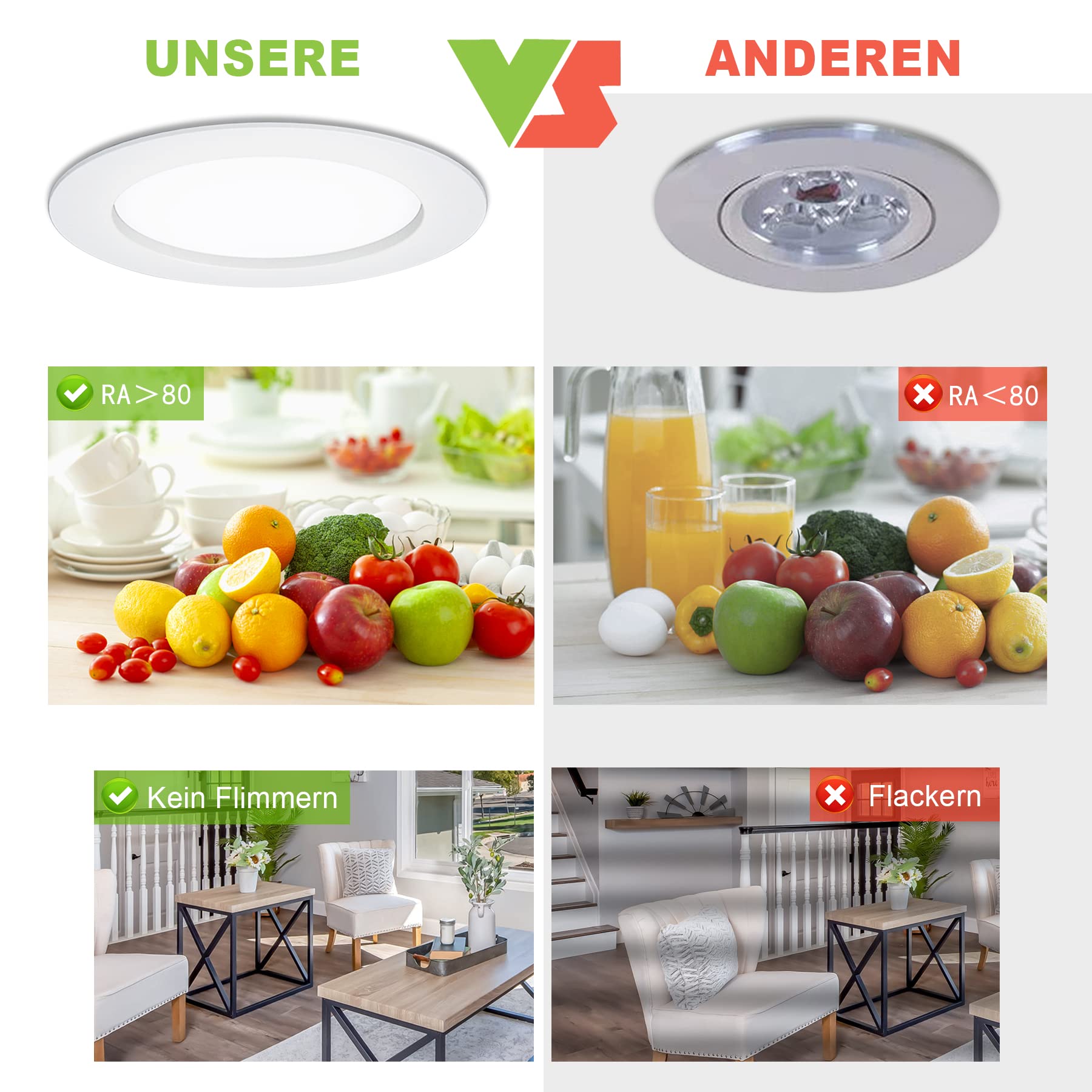 Foco empotrable ultraplano LED blanco cálido/blanco frío 230 V, ultraplano, incluye 6 x 5 W 400 lm, módulo IP20, foco empotrable orientable, 400 lm, níquel mate (6 unidades de 9 W, blanco