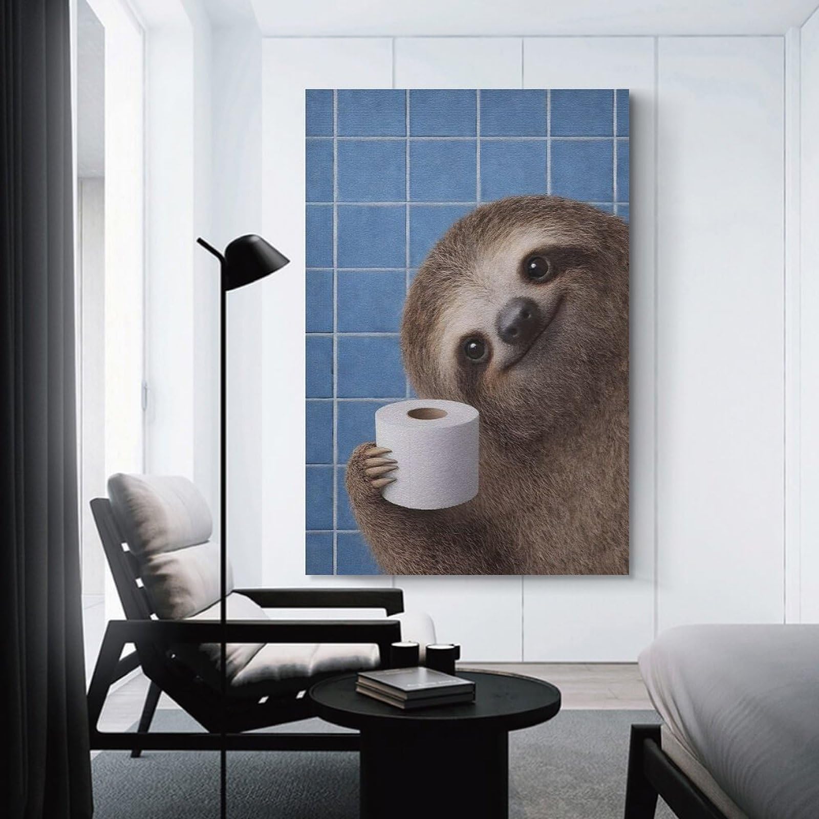 Junmoney Sloth Holding Toilet Paper Are You Pooping Decorative Wall Artwork, 24x36inch(60x90cm), for Hallway, Lounge Or Guest Room, Decorative Present for New Homes