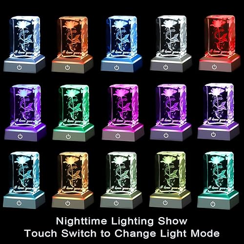 Miniatura 2 de hochance - Lámpara de decoración Musicrose, luz nocturna multicolor de cristal 3D, ideas de regalos para Navidad para novia, esposa, madre, pareja,