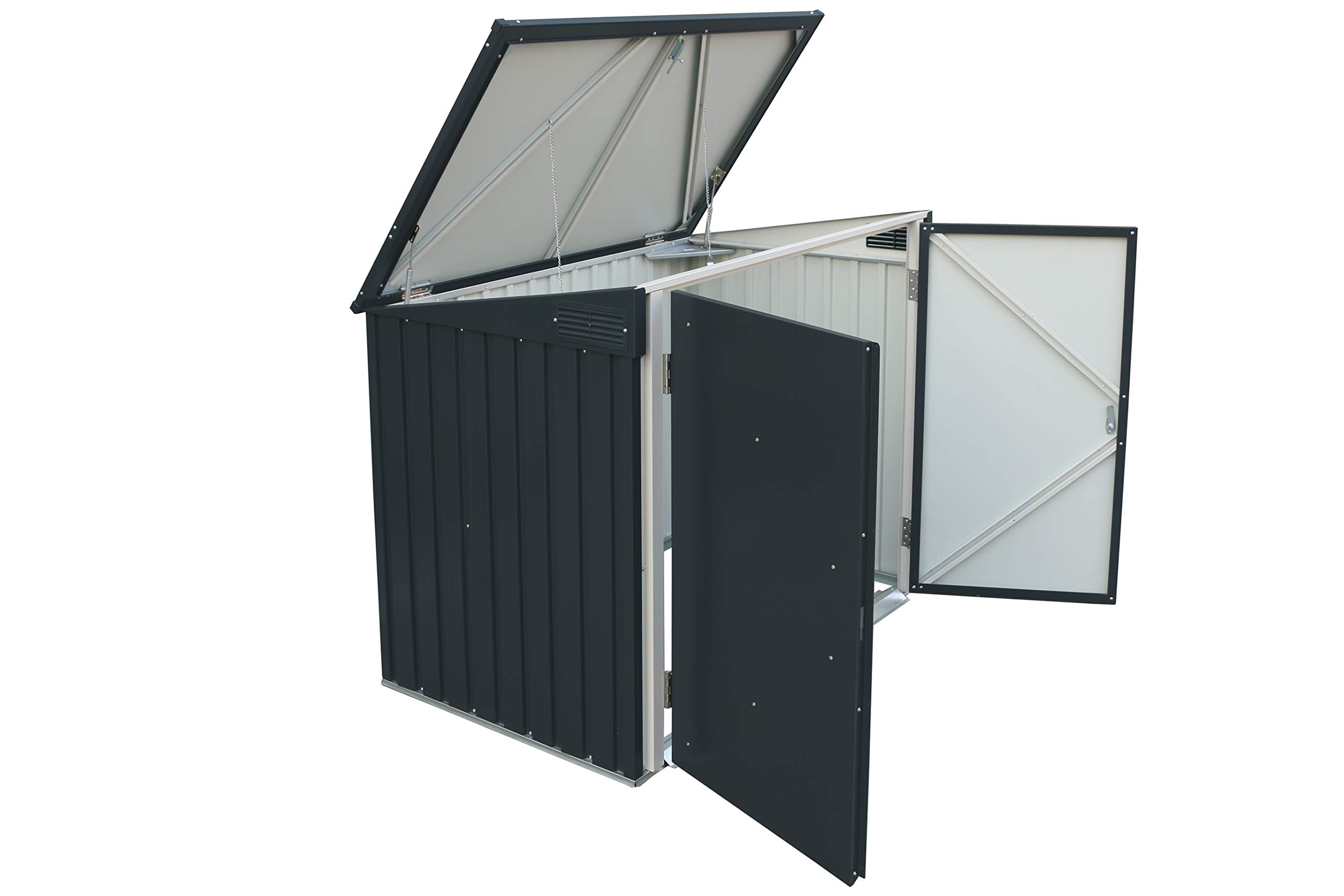 Duramax Mülltonnenbox für 2, Unterstand für 2 Mülltonnen mit Öffnung von oben und abschließbaren Doppeltüren, Lagerunterstand aus Metall, Verstecke für rollende Mülltonnen, Anthrazit