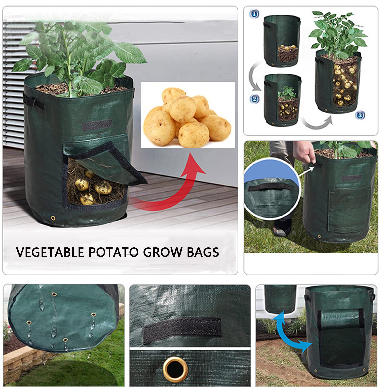 Macetas de Plantación, Paquete de 5 Bolsas de Cultivo de Fresa, PE Bolsa de Planta Transpirables para Jardines, Bolsas de Cultivo de Plantas de Papa para Flores Plantas, 7 gallons